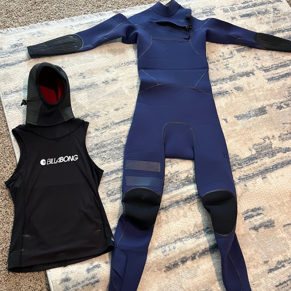 Hurley Wetsuit + Billabong hooded vest